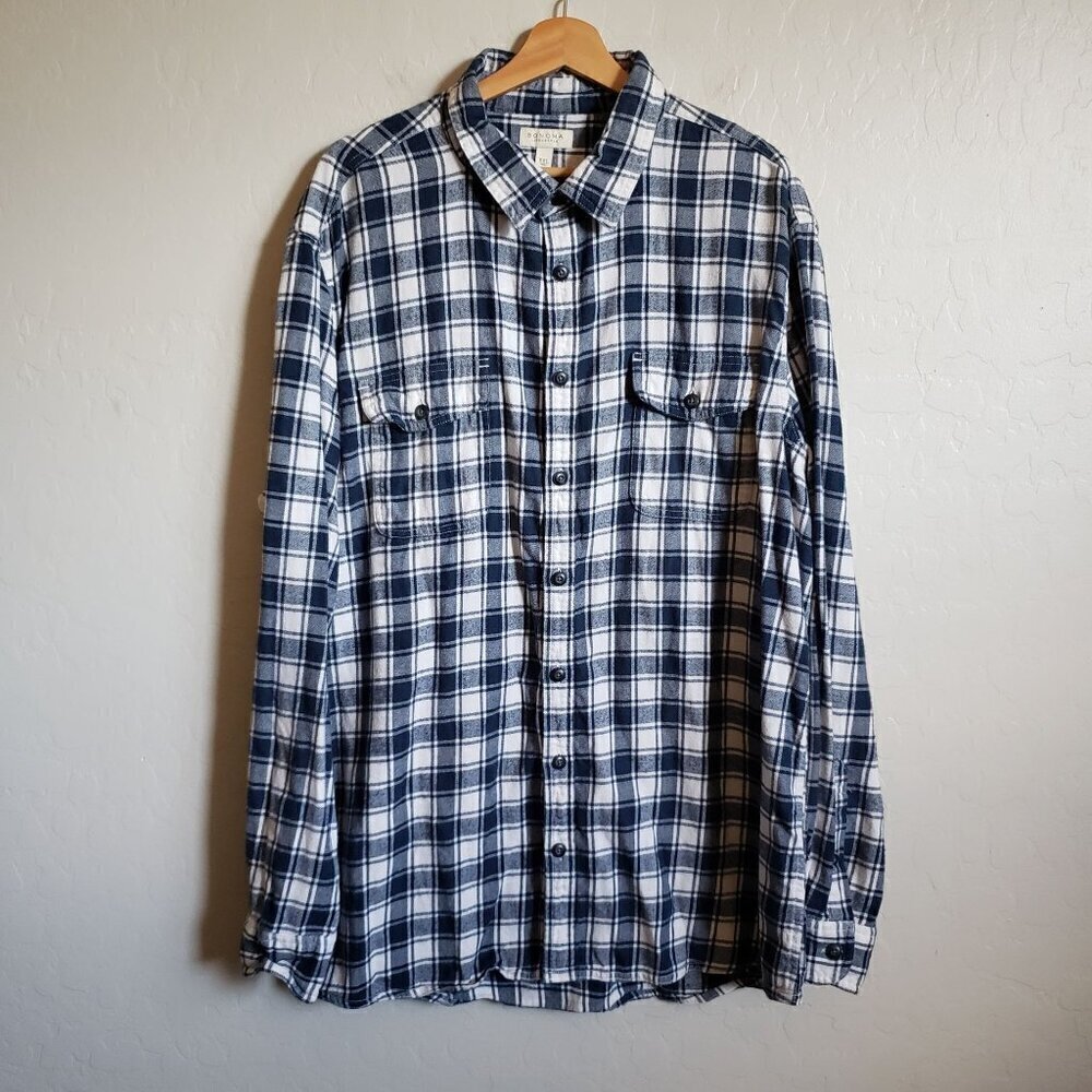 Sonoma Plaid Cotton Flannel Long Sleeve Button Up Shirt Blue/White Size Mens XXL